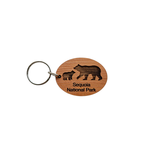 Sequoia National Park Keychain CA Bear and Cub Wood Souvenir - 4082SEQ