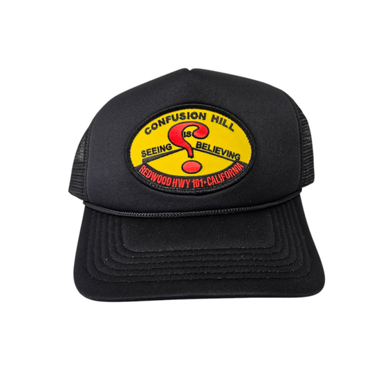 Confusion Hill Oval Patch Black Trucker Mesh Hat or Cap - H1070