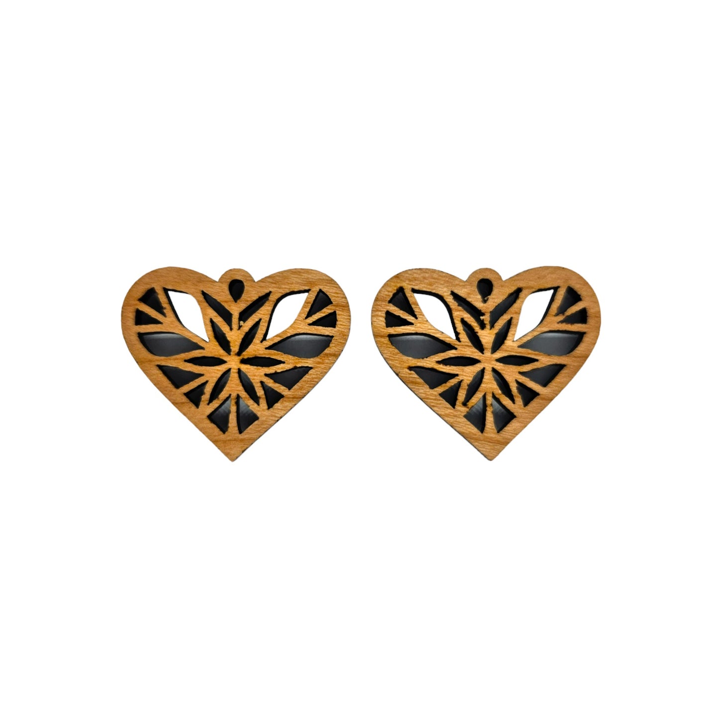 Wood Earrings - Heart Shape Cutout with Star Lightweight Earrings Heart Shaped - Dangle Earrings- D75