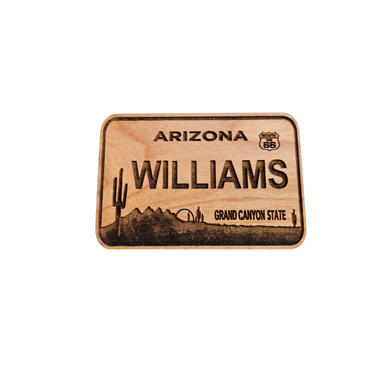 Williams Arizona Route 66 License Plate Wood Magnet Souvenir - M4054