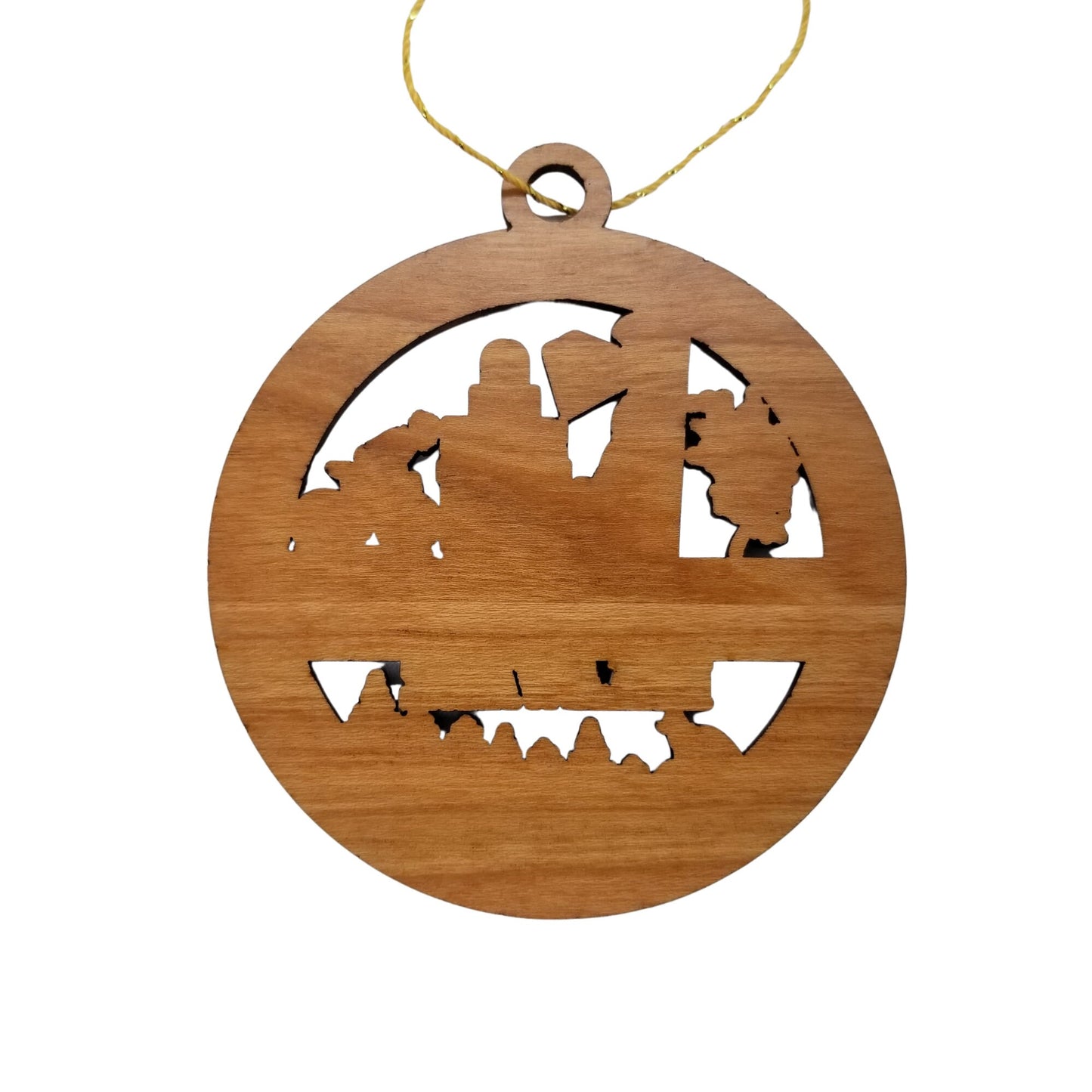 Delaware Wood Ornament - DE Souvenir - Handmade Wood Ornament Made in USA State Shape Diamond Bicycle Chicken Corn Strawberry Trees