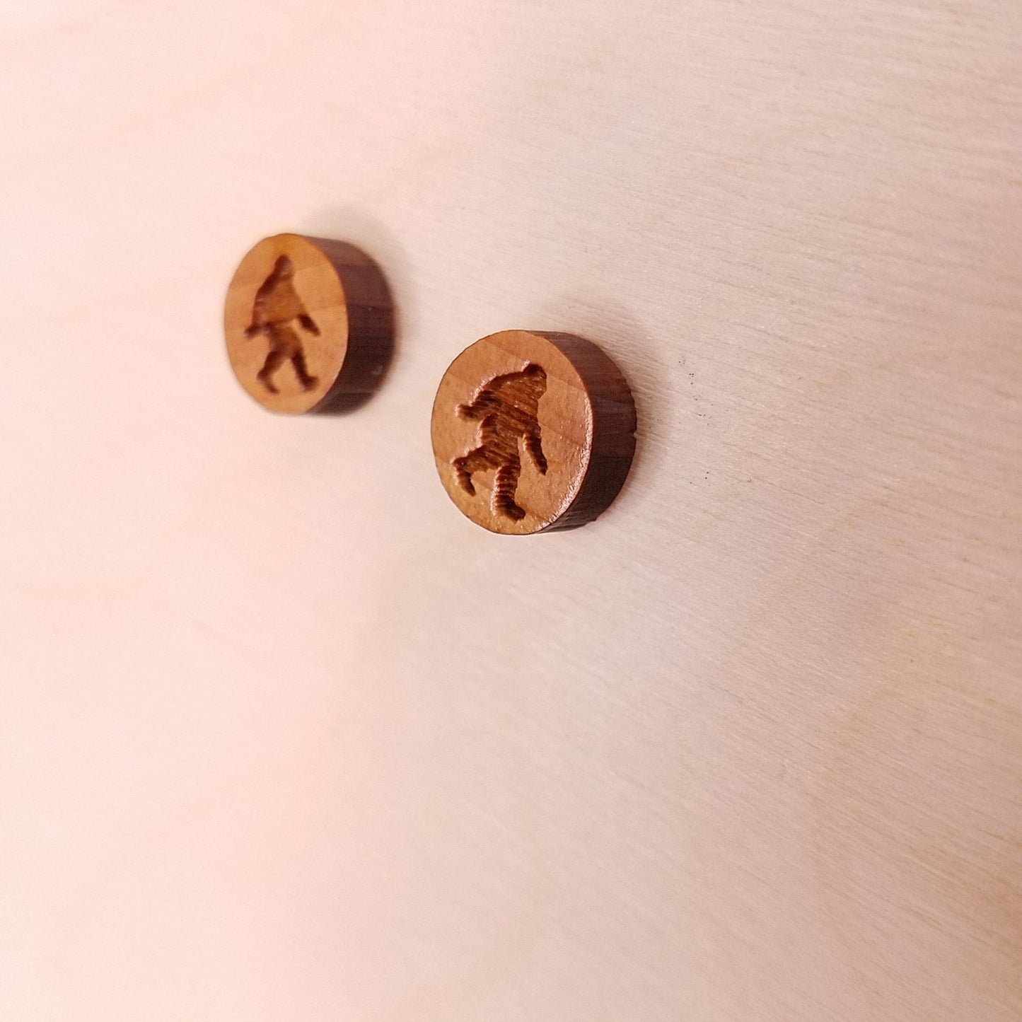 Bigfoot Earrings - Wood Earrings - Stud Earrings - CA Souvenir Keepsake - Post Earrings - Sasquatch