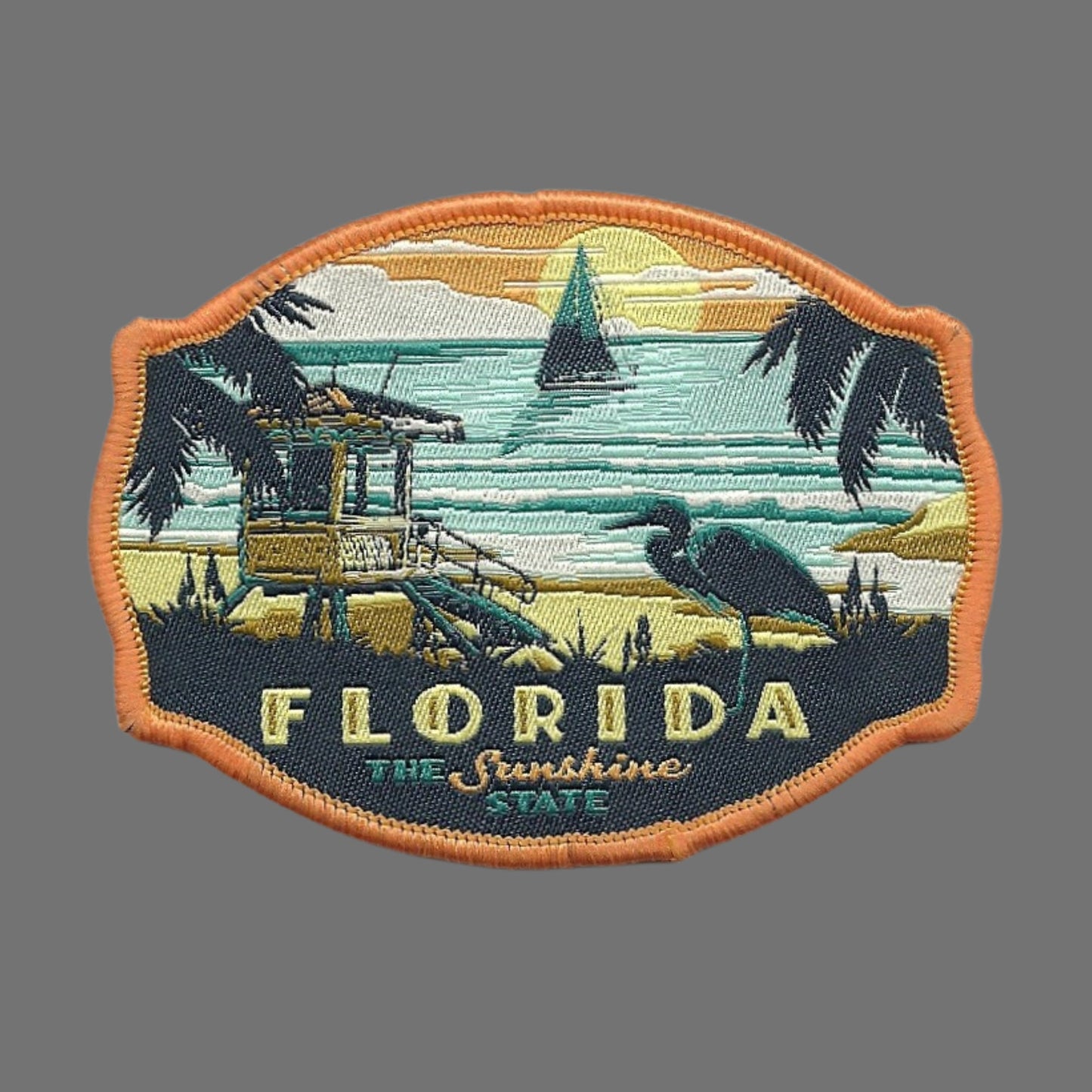 Florida Patch – FL The Sunshine StateTravel Patch – Souvenir Patch – Embellishment Applique – 3.53" Iron On Beach Scene
