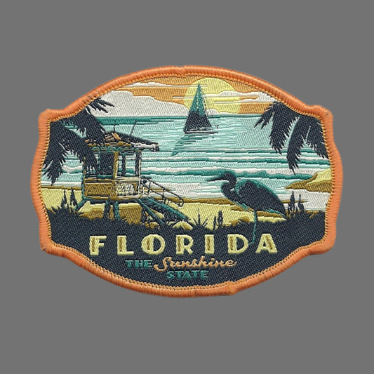 Florida Patch – FL The Sunshine StateTravel Patch – Souvenir Patch – Embellishment Applique – 3.53" Iron On Beach Scene