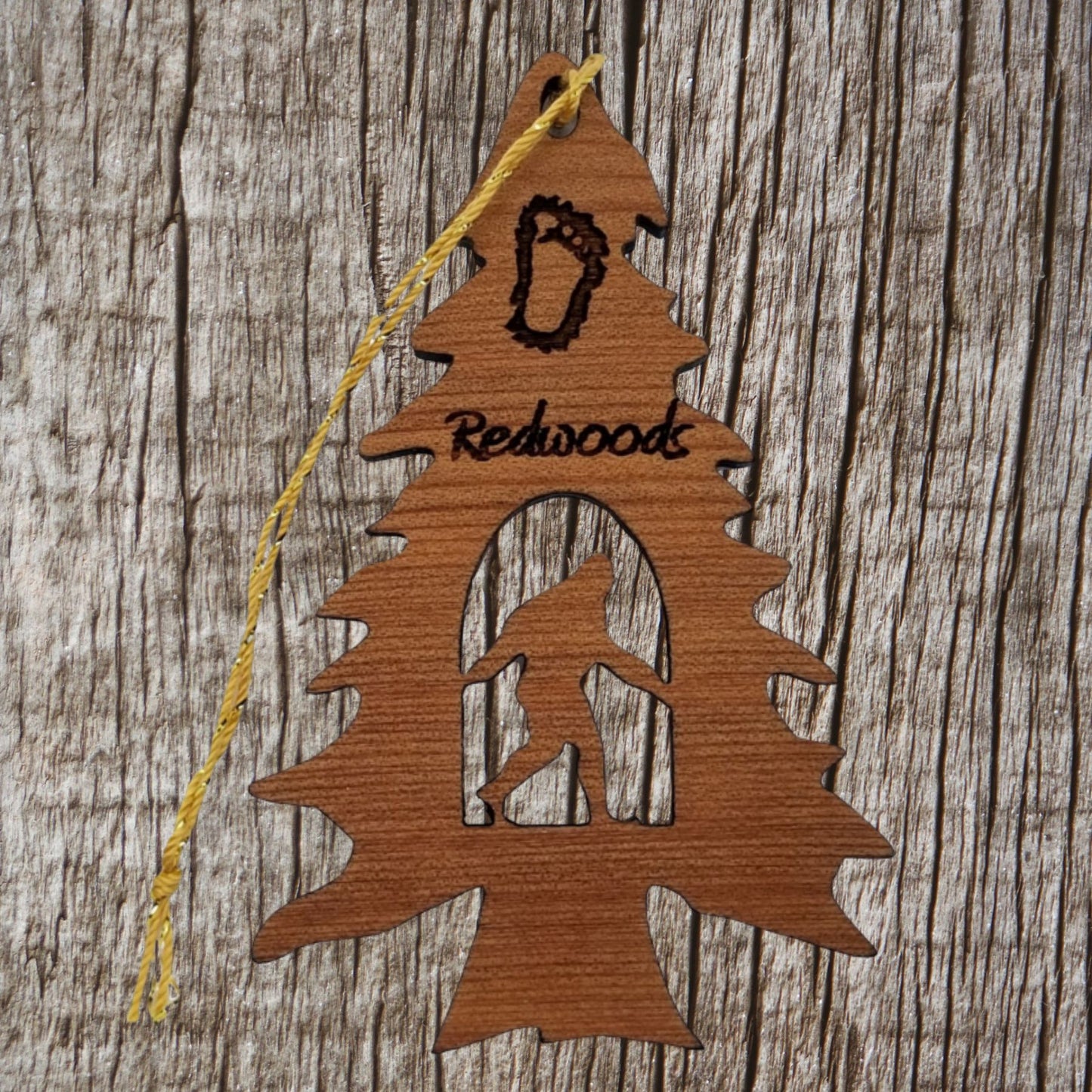 Bigfoot In Tree Ornament - California Redwoods Wood Souvenir - 15020