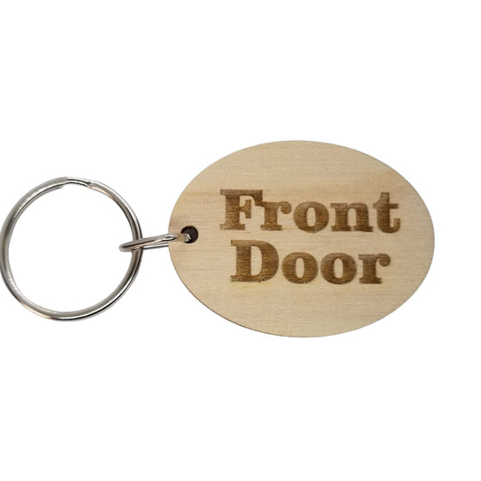 Front Door Wood Keychain Key Ring Keychain Gift - Key Chain Key Tag Key Ring Key Fob - Front Door Text Key Marker