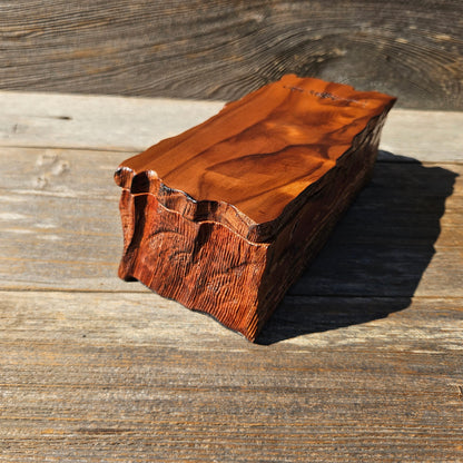 Handmade Wood Box with Redwood Tree Engraved Rustic Handmade Curly Wood #598 California Redwood Jewelry Box Storage Box