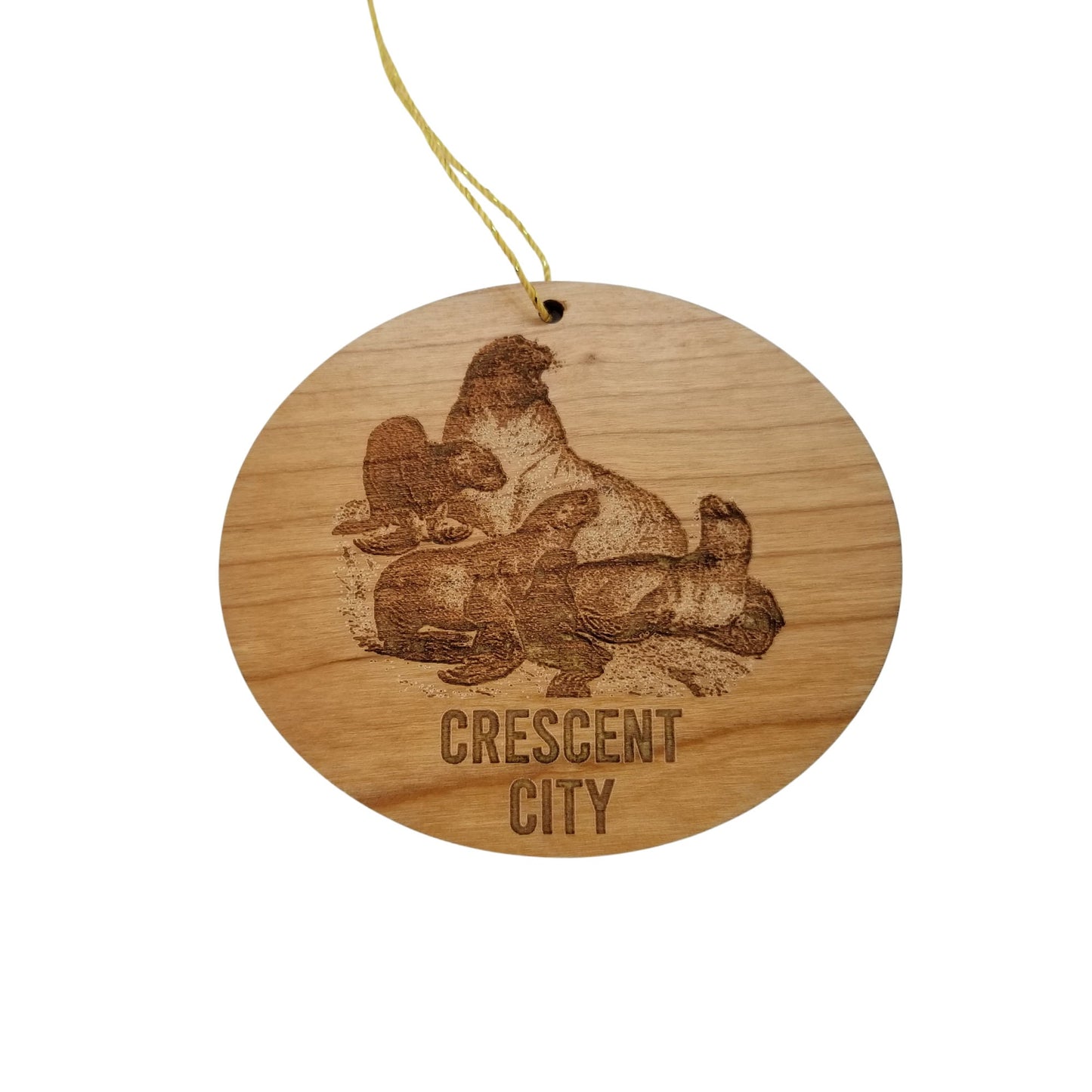 Crescent City California Coastal Christmas Ornament Sea Lions Handmade Wood Ornament Made in USA Crescent City Souvenir CA