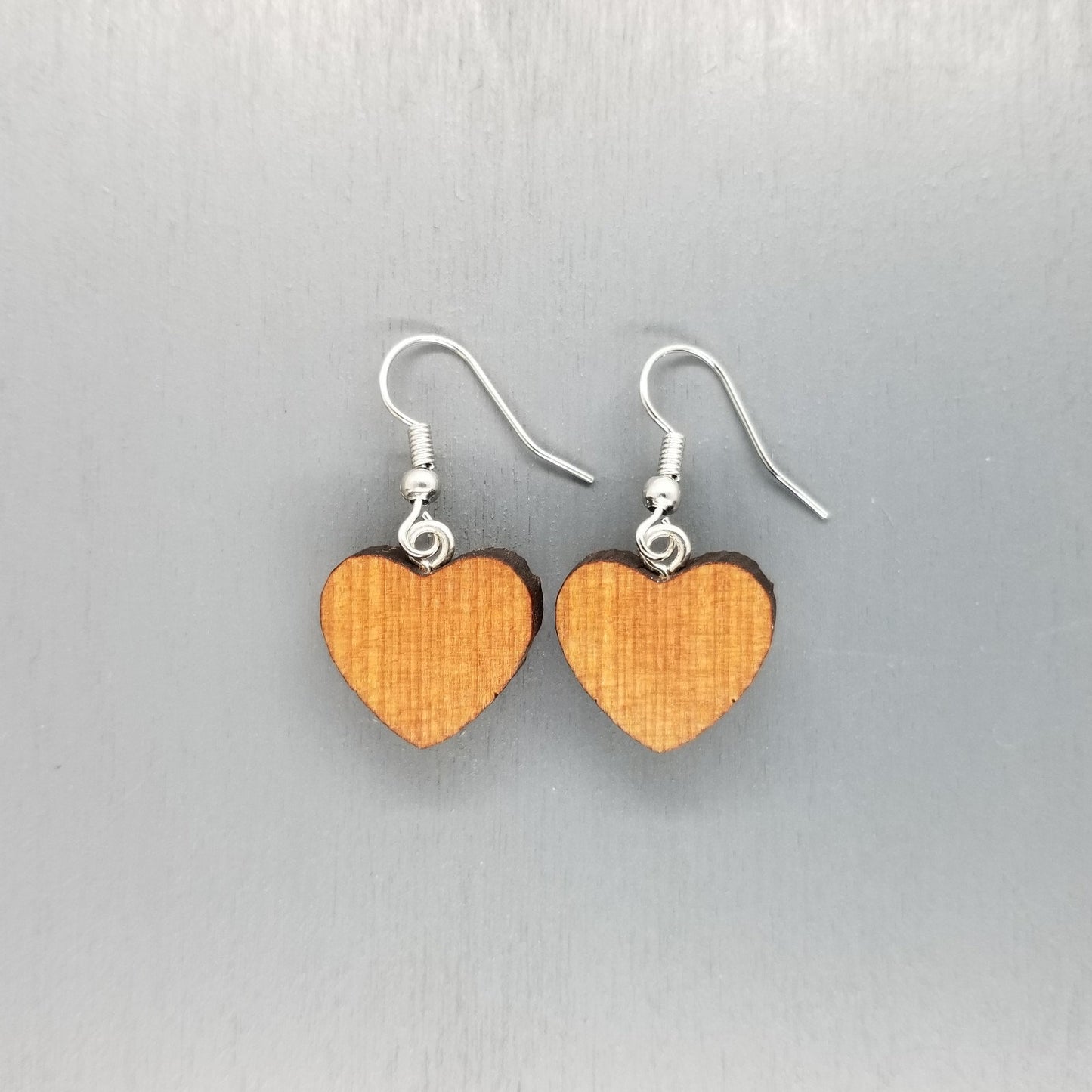 Redwood Earrings - Medium Heart Wood Earrings - California Redwood Dangle Earrings - CA Souvenir Keepsake - Anniversary Gift