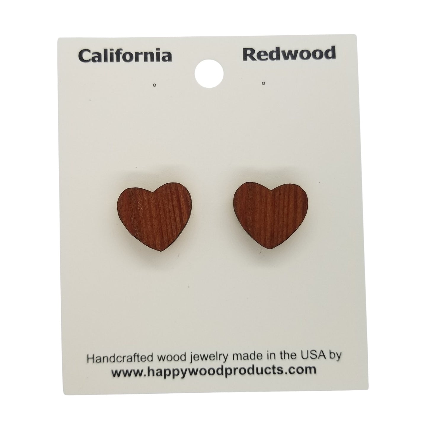 Redwood Earrings - Heart Wood Earrings - California Redwood Stud Earrings - CA Souvenir Keepsake - Post Earrings - Redwood