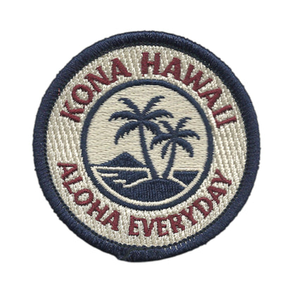 Kona Hawaii Palm Trees Souvenir Embroidered Iron On Patch Circle Blue Border - 10619