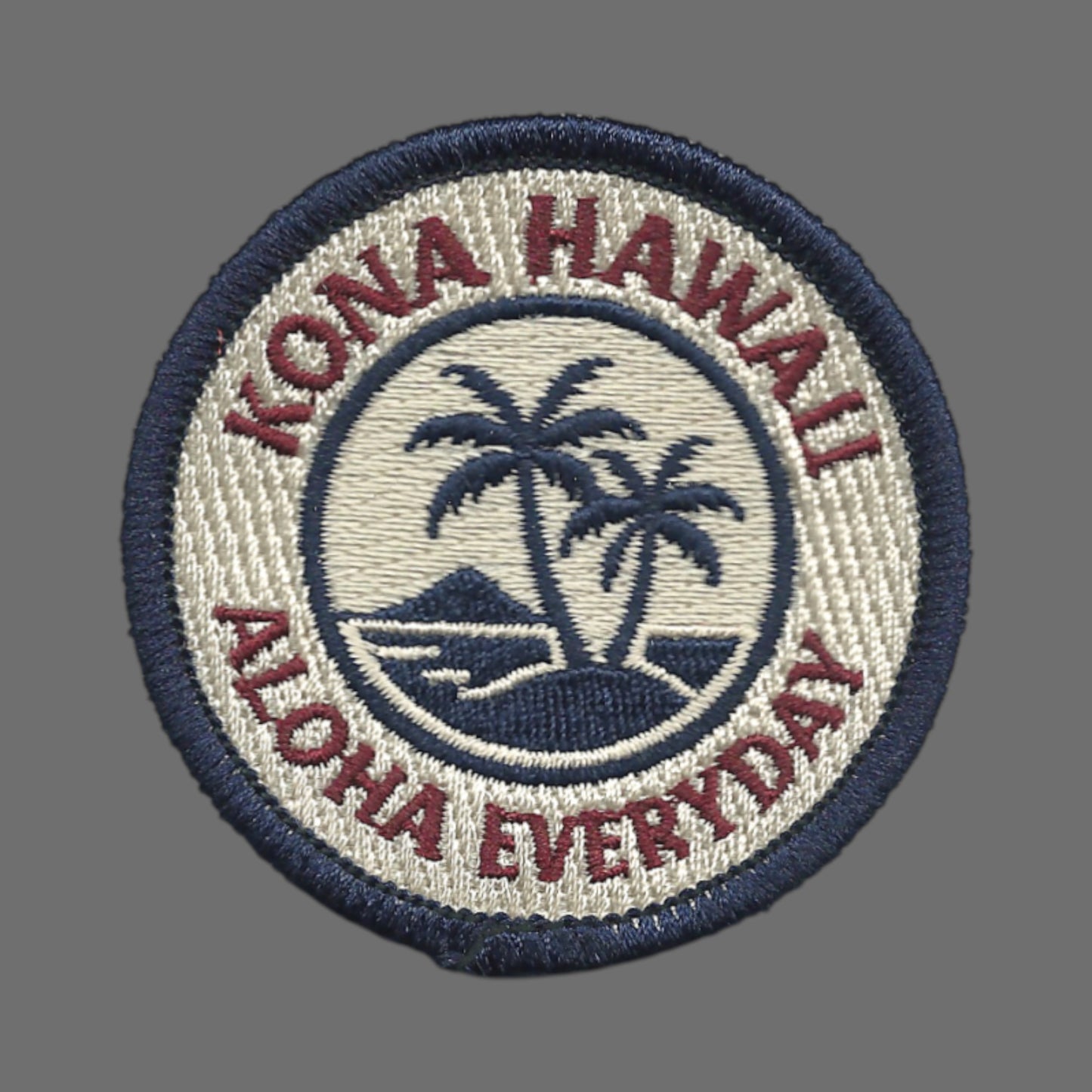 Kona Hawaii Palm Trees Souvenir Embroidered Iron On Patch Circle Blue Border - 10619