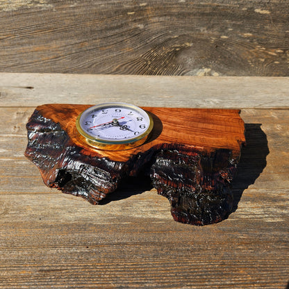 Wood Clock Desk, Office, Mantel Redwood Burl Birthday Gift, Engagement Gift, Handmade Gift for Men, Gift For Her #648