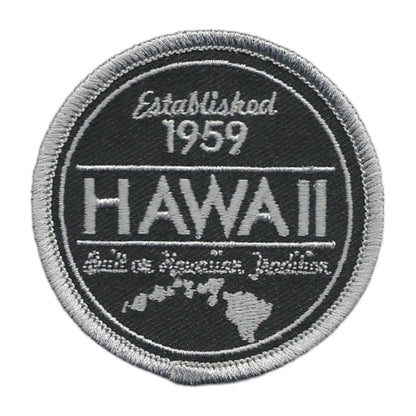 Hawaii Patch – HI Souvenir Travel Patch – Iron On – Applique 2.25"" Island Embellishment Souvenir Established 1959 Black and Gray