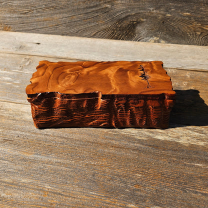 Handmade Wood Box with Redwood Tree Engraved Rustic Handmade Curly Wood #604 California Redwood Jewelry Box Storage Box