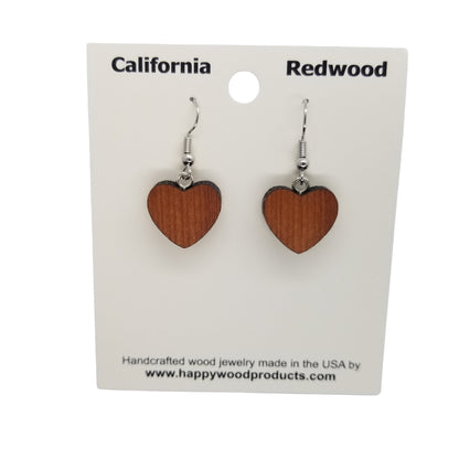 Redwood Earrings - Medium Heart Wood Earrings - California Redwood Dangle Earrings - CA Souvenir Keepsake - Anniversary Gift