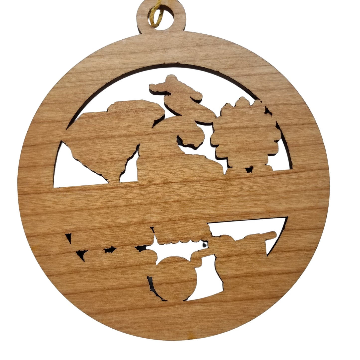 South Carolina Wood Ornament -  SC Souvenir - Handmade Wood Ornament Made in USA State Shape Ferris Wheel Surfing Waves Golf Palm Trees