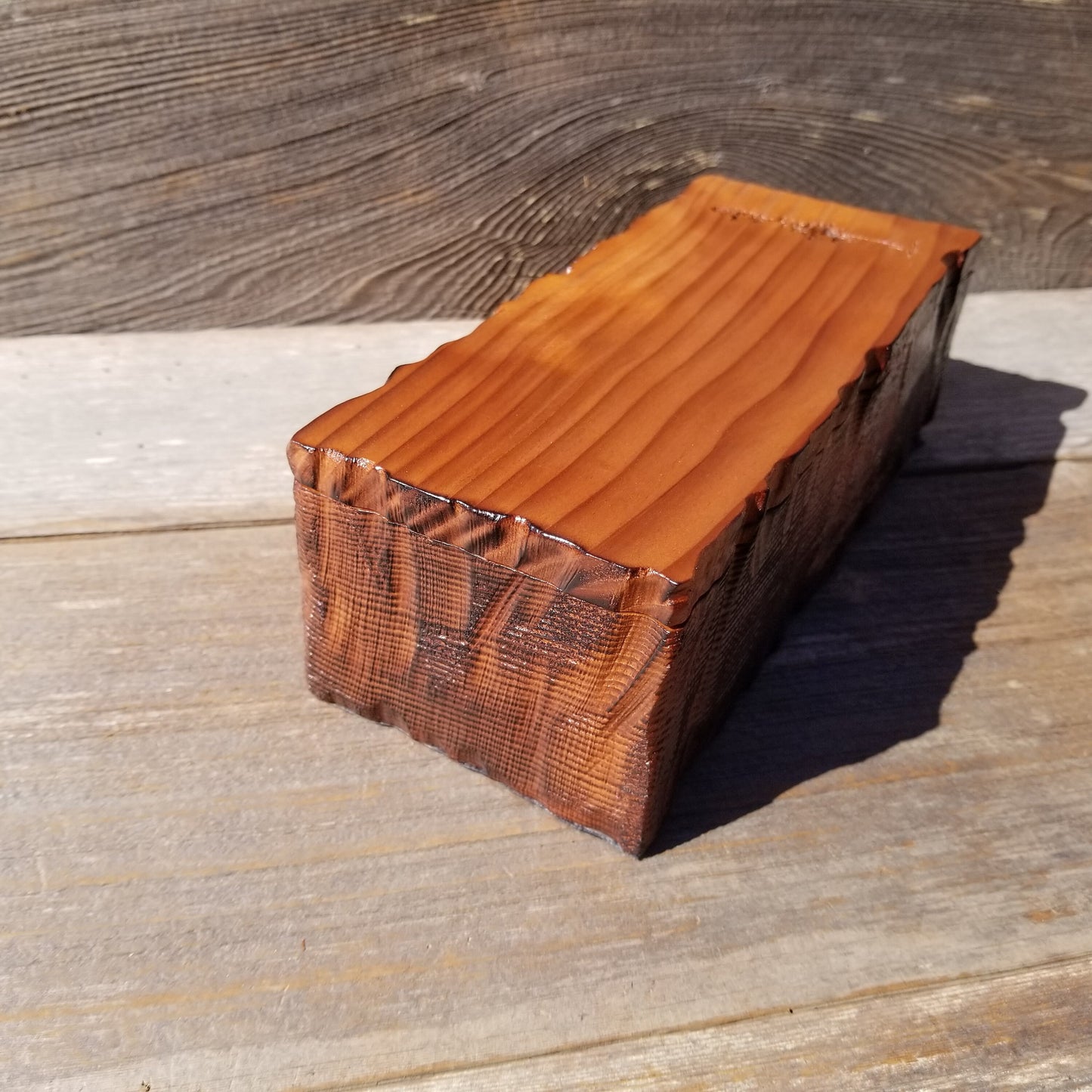 Handmade Wood Box with Redwood Tree Engraved Rustic Handmade Curly Wood #591 California Redwood Jewelry Box Storage Box