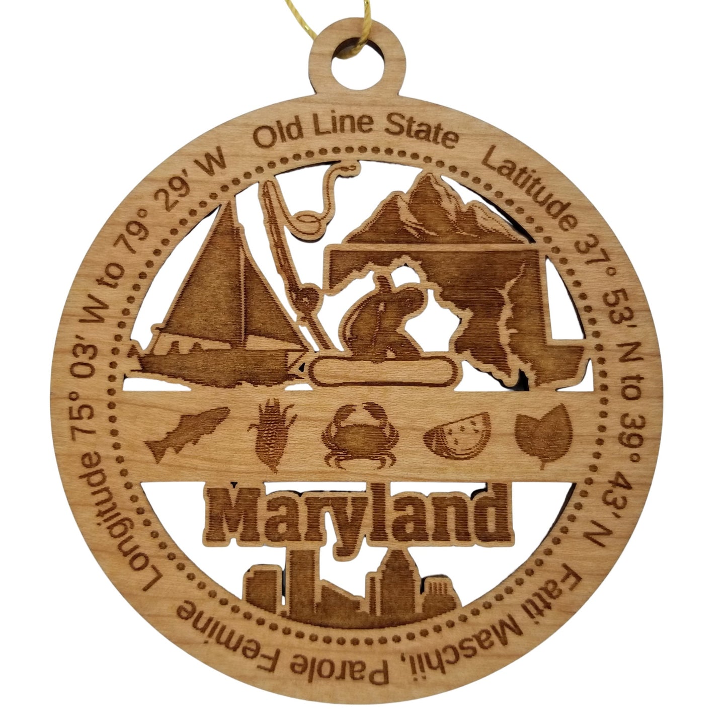 Wholesale Maryland Wood Ornament - MD Souvenir - Handmade In The USA