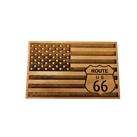 Route 66 Flag Wood Magnet Souvenir - M4024