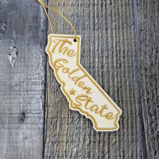 Wholesale California Wood Ornament -  CA State Shape with State Motto - Souvenir