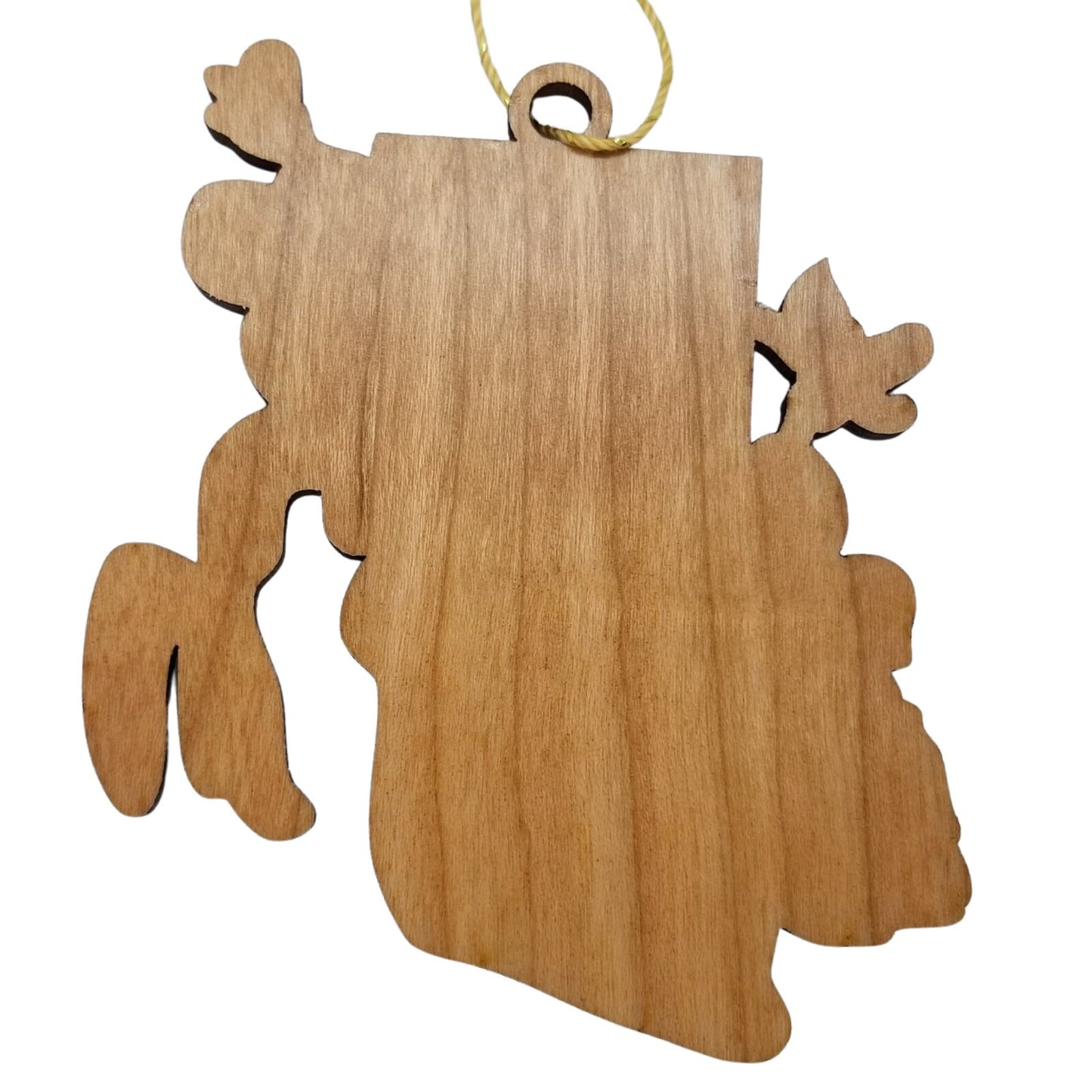 Wholesale Rhode Island Wood Ornament -  RI State Shape with State Flowers Common Blue Violets - Handmade Wood Souvenir