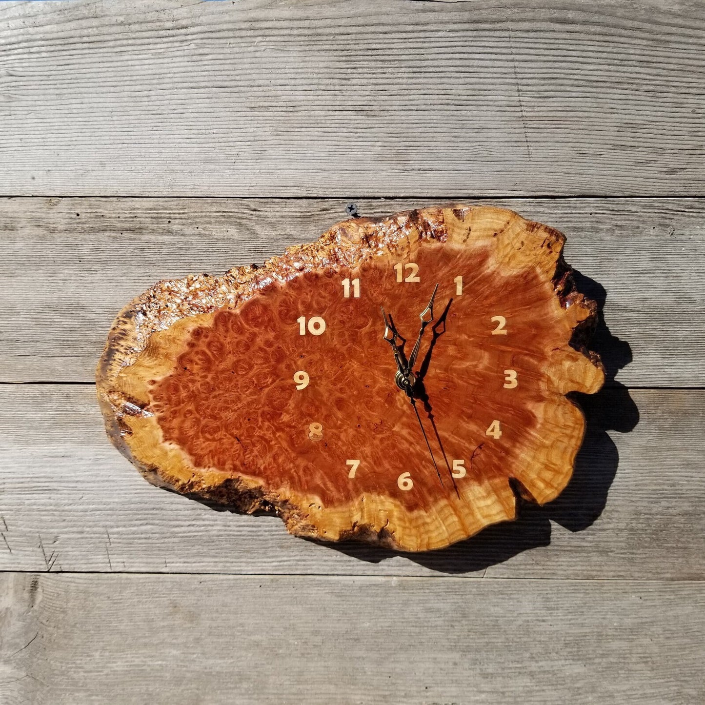 Wood Wall Clock Redwood Clock Handmade Wall Hanging Rustic Wedding Gift Burl Live Edge #554 Anniversary Small Mini