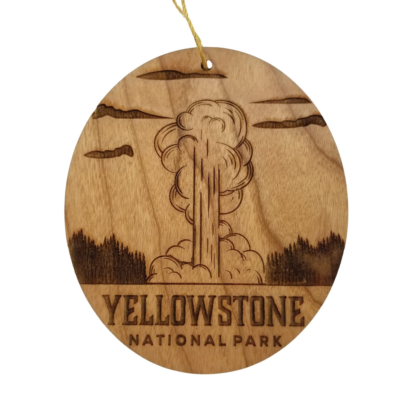 Yellowstone National Park Ornament Old Faithful Geyser Handmade Wood Souvenir Made in USA Travel Gift 3 Inch Christmas