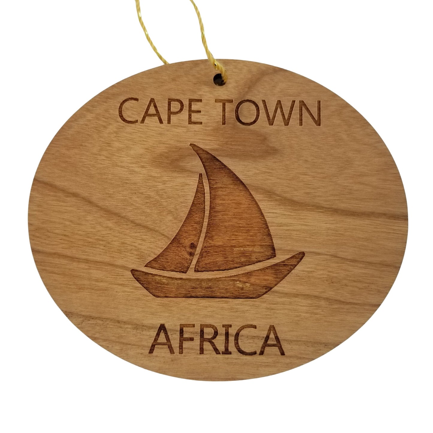 Cape Town Africa Ornament - Handmade Wood Ornament - Souvenir Sailing Sailboat - Christmas Ornament 3 Inch