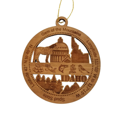 Idaho Wood Ornament - ID  Souvenir - Handmade Wood Ornament Made in USA State Shape Potatoes Fish Mountains Trees Cuthroat Trout