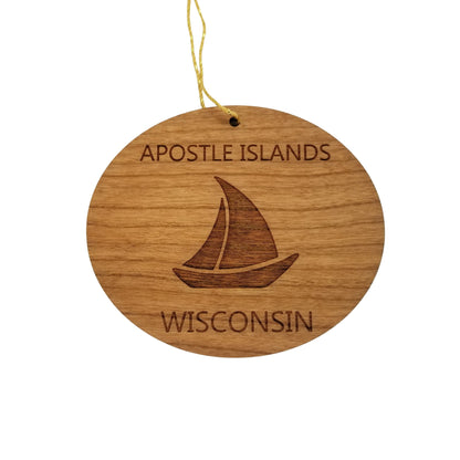 Apostle Islands Wisconsin Ornament - Handmade Wood Ornament - WI Souvenir Sailing Sailboat - Christmas Ornament 3 Inch