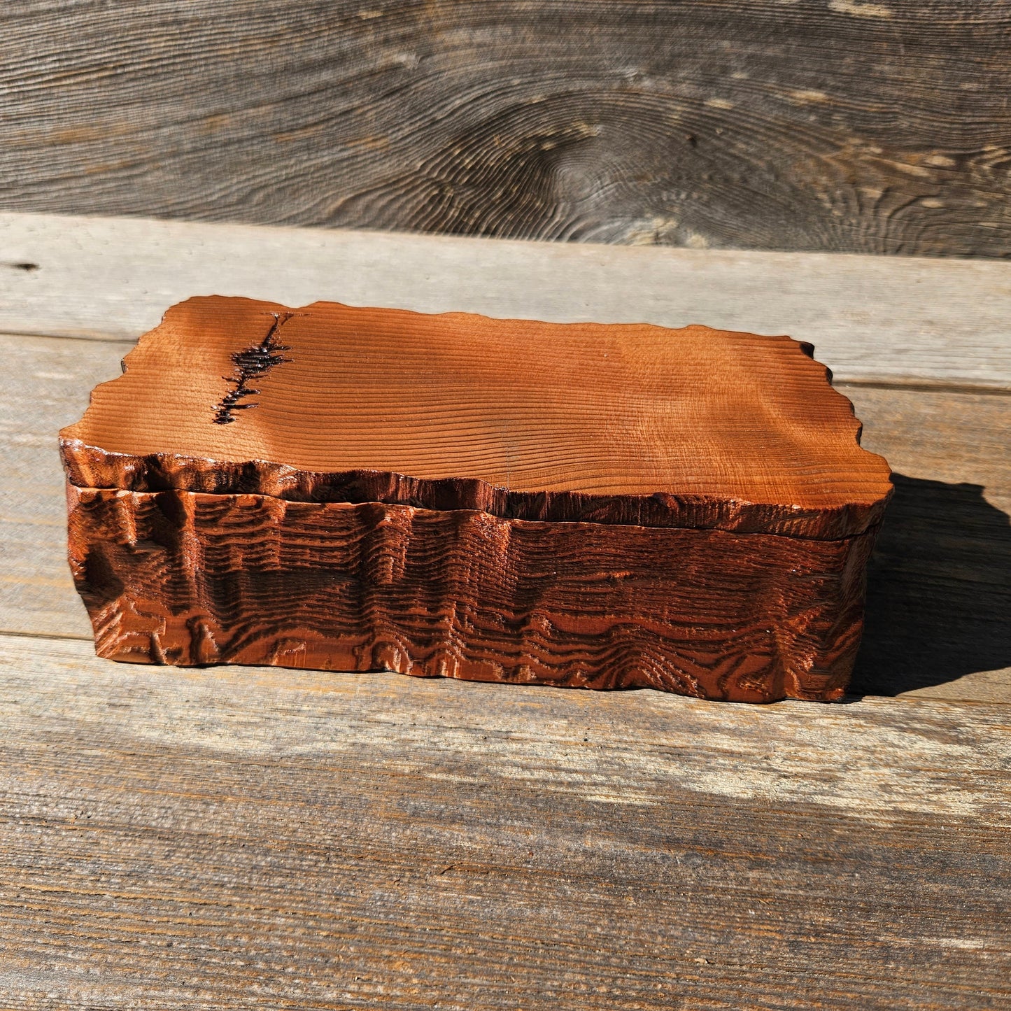 Wood Valet Box Curly Redwood Tree Engraved Rustic Handmade CA Storage #603 Handcrafted Christmas Gift Engagement Gift for Men Jewelry