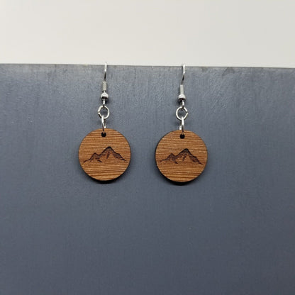 Wholesale wood Earrings - Mountain Engraved Wood Earrings - Dangle Earrings - CA Souvenir Keepsake