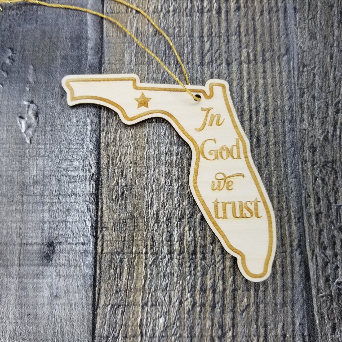 Wholesale Florida Wood Ornament -  FL State Shape with State Motto Souvenir