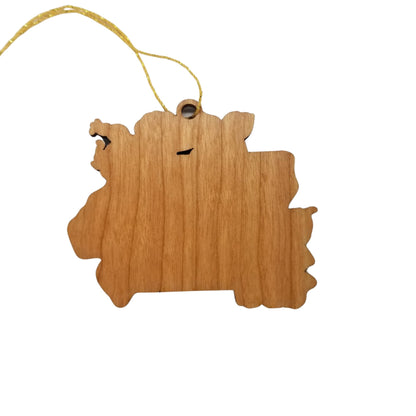 Iowa Wood Ornament -  IA State Shape with State Flowers Prairie Rose - Handmade Wood Ornament Made in USA Christmas Decor