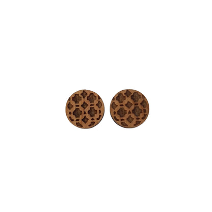 Wholesale Abstract Crosses and Dashes Pattern Earrings - Cherry Wood Earrings - Stud Earrings - Post Earrings Geometric