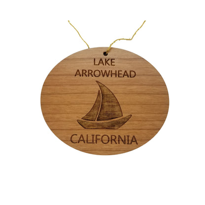 Lake Arrowhead California Ornament - Handmade Wood Ornament - CA Souvenir Sailing Sailboat - Christmas Ornament 3 Inch