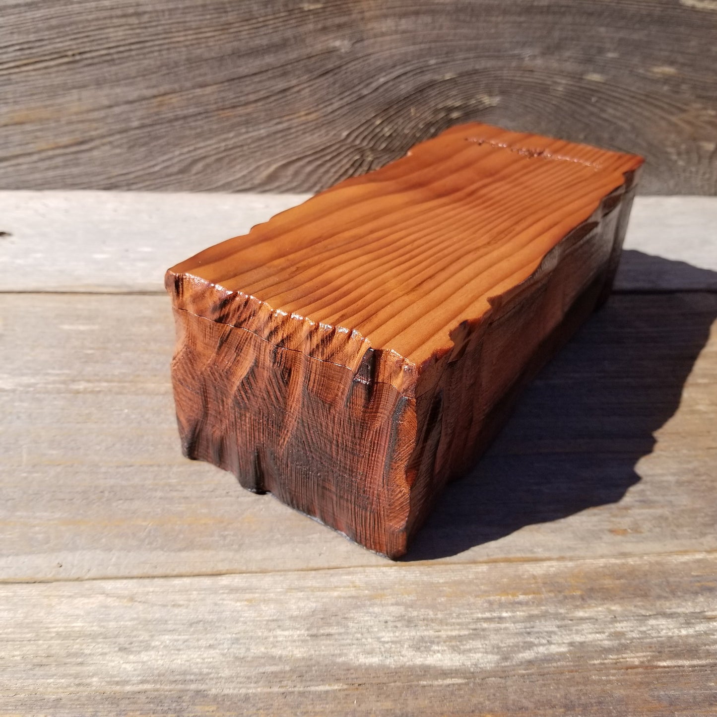 Handmade Wood Box with Redwood Tree Engraved Rustic Handmade Curly Wood #588 California Redwood Jewelry Box Storage Box