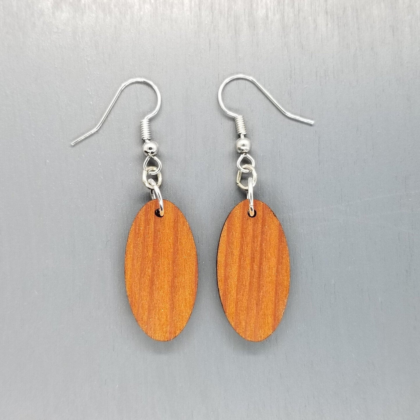 Wholesale Redwood Earrings - Oval Wood Earrings - California Redwood Dangle Earrings - CA Souvenir Keepsake