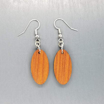 Wholesale Redwood Earrings - Oval Wood Earrings - California Redwood Dangle Earrings - CA Souvenir Keepsake