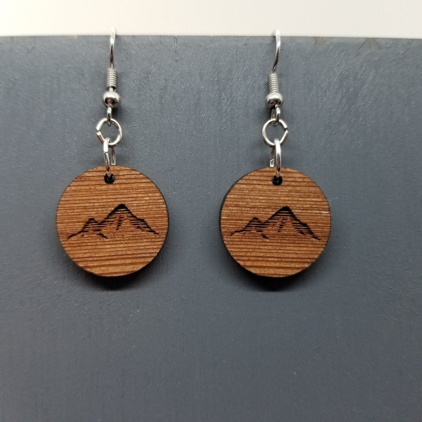 Wholesale wood Earrings - Mountain Engraved Wood Earrings - Dangle Earrings - CA Souvenir Keepsake