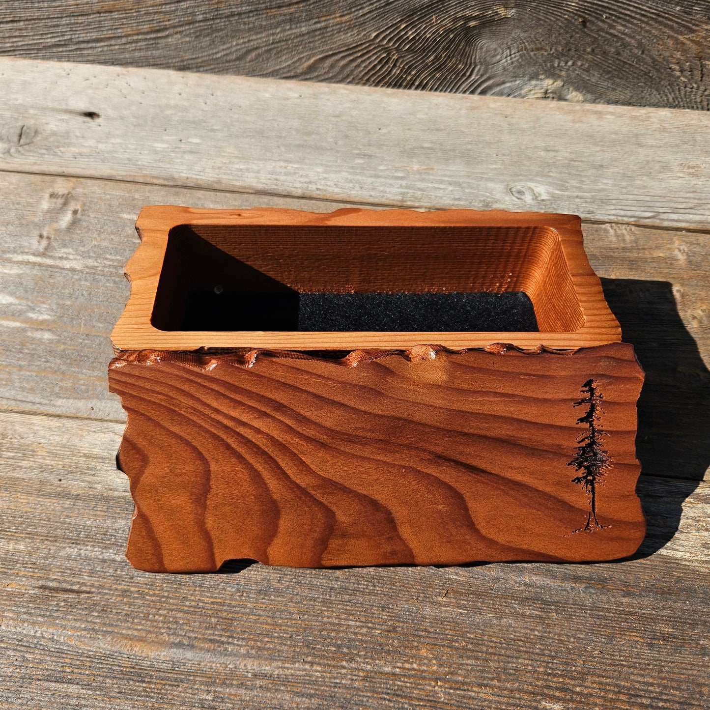 Handmade Wood Box with Redwood Tree Engraved Rustic Handmade Wood #602 California Redwood Jewelry Box Storage Box