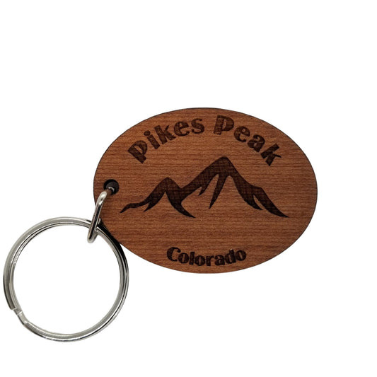 Wholesale Pikes Peak Keychain Colorado Mountains Handmade Wood Keyring Souvenir CO Ski Resort Skiing Pike National Forest