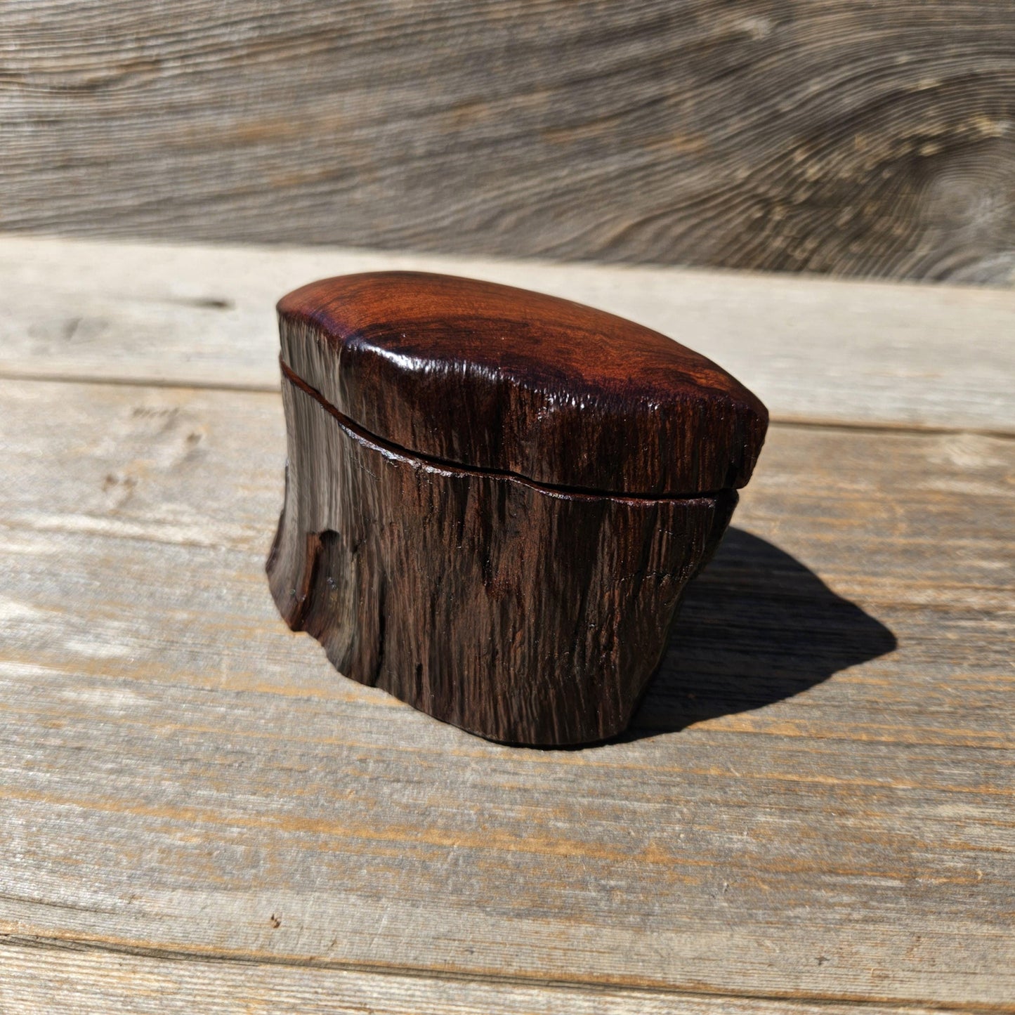 Wood Ring Box Redwood Rustic Handmade California #669 Storage Live Edge Gift