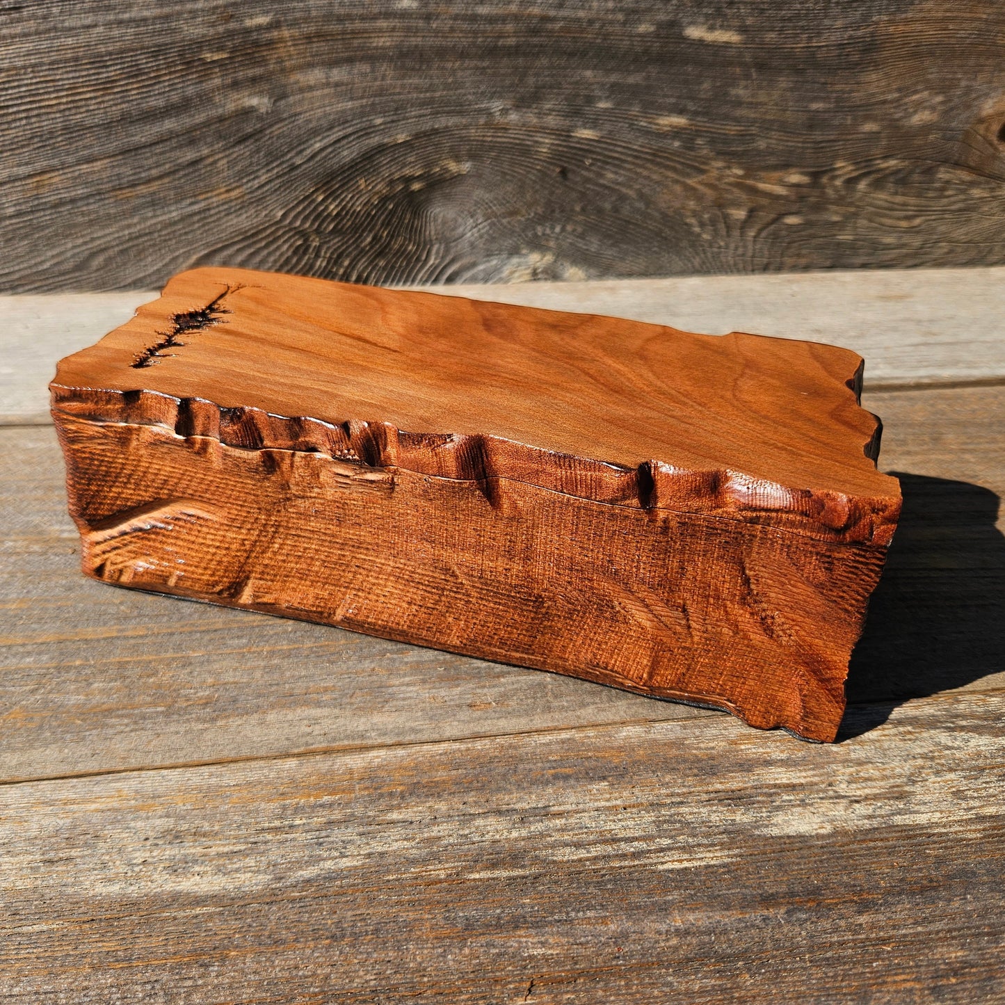 Handmade Wood Box with Redwood Tree Engraved Rustic Handmade Wood #602 California Redwood Jewelry Box Storage Box