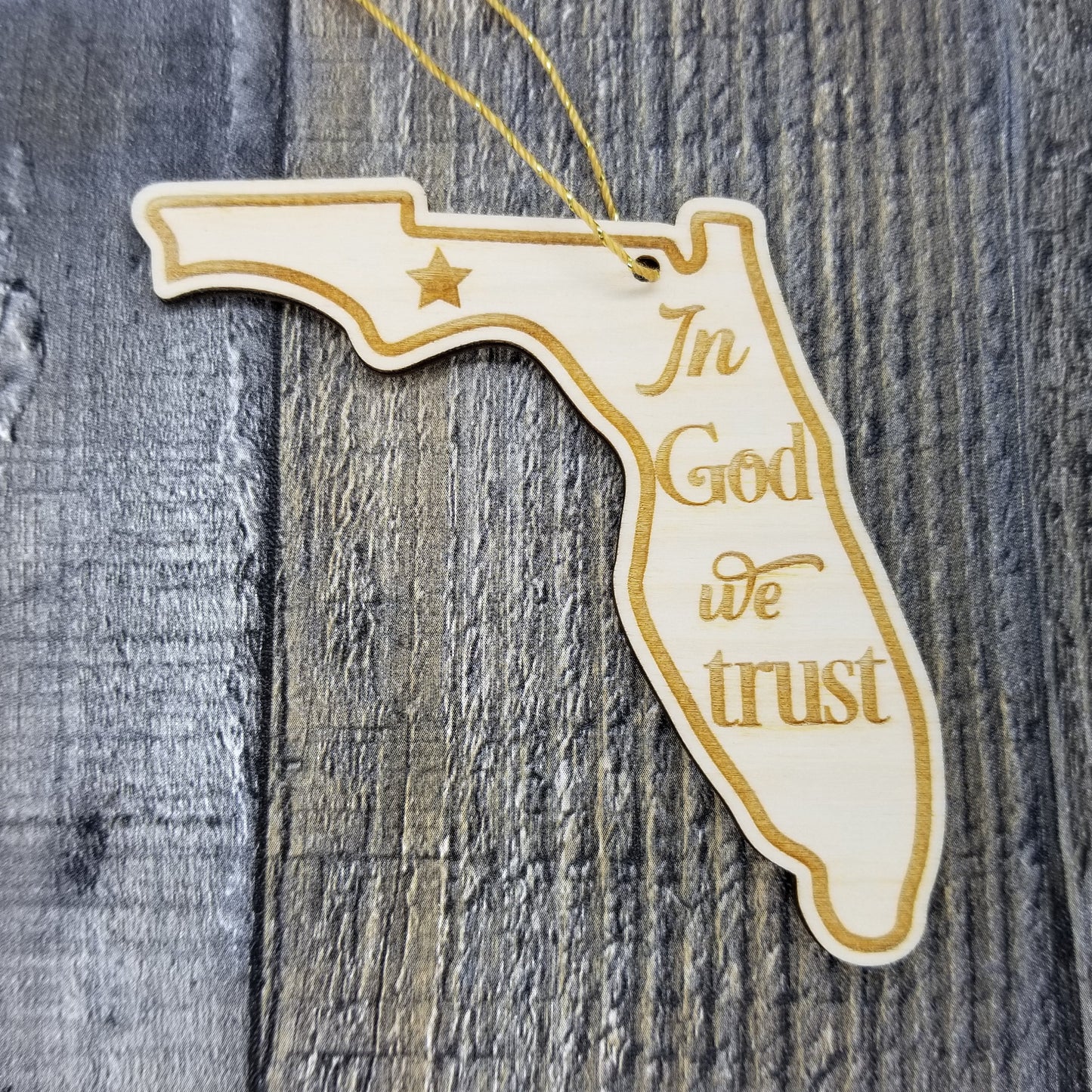 Wholesale Florida Wood Ornament -  FL State Shape with State Motto Souvenir