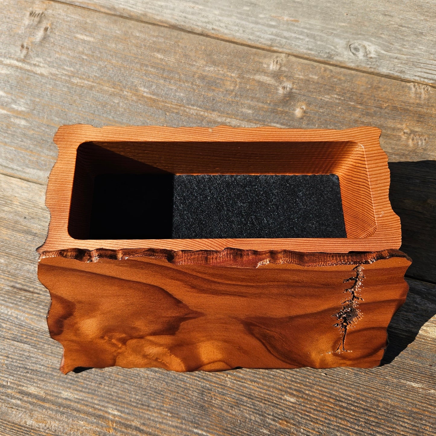 Handmade Wood Box with Redwood Tree Engraved Rustic Handmade #593 California Redwood Jewelry Box Storage Box