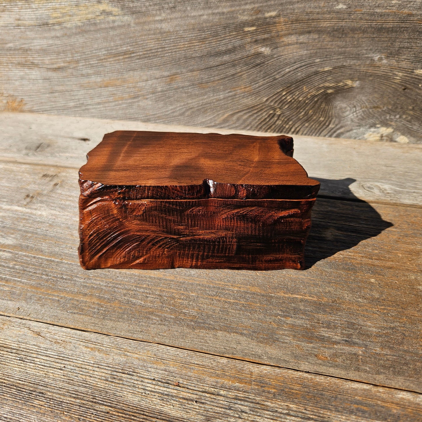 Redwood Jewelry Box Curly Wood Engraved Rustic Handmade California #661 Memento Box Dad Gift Trinkets Memories Stash Mens Valet