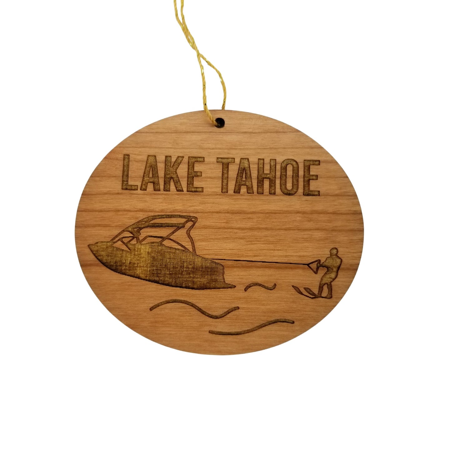 Lake Tahoe California Nevada Ornament - Boat Water Skiing Handmade Wood Ornament - CA NV Souvenir - Water Sports Trees Christmas Travel Gift