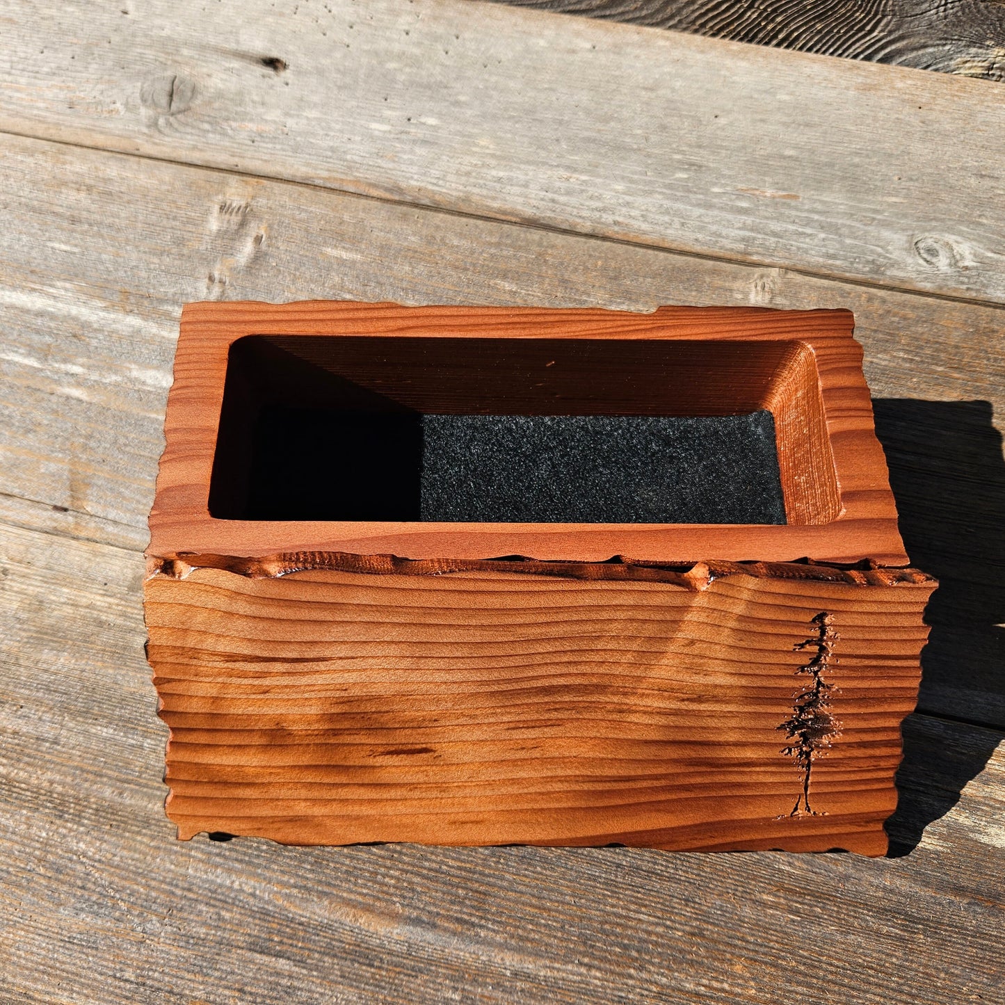 Handmade Wood Box with Redwood Tree Engraved Rustic Handmade Curly Wood #595 California Redwood Jewelry Box Storage Box